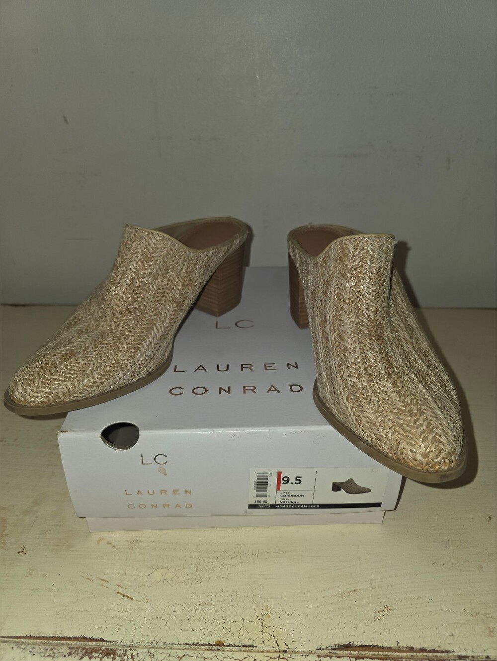 LC Lauren Conrad Natural Woven Slip-On Mules with Block Heel